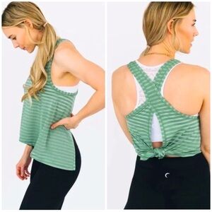 NWT ZYIA Forest Nimbus Split Back Athletic Stripe Breathable Tank Top XXL